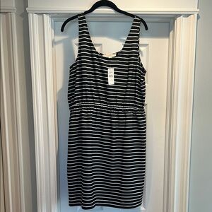 Loft Black and White Striped Dress Size L -New with tags, never been worn